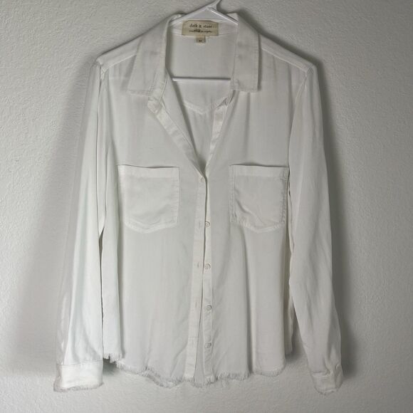 Cloth & Stone White Button Up Shirt Distressed Hem Beach Tencel Chambray 206 - Picture 1 of 7